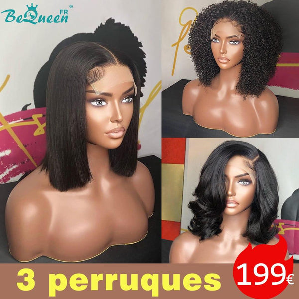 BeQueen 199 € = 3 Perücken Glatte Perücke 8"+Locken 10"+Körper 10"