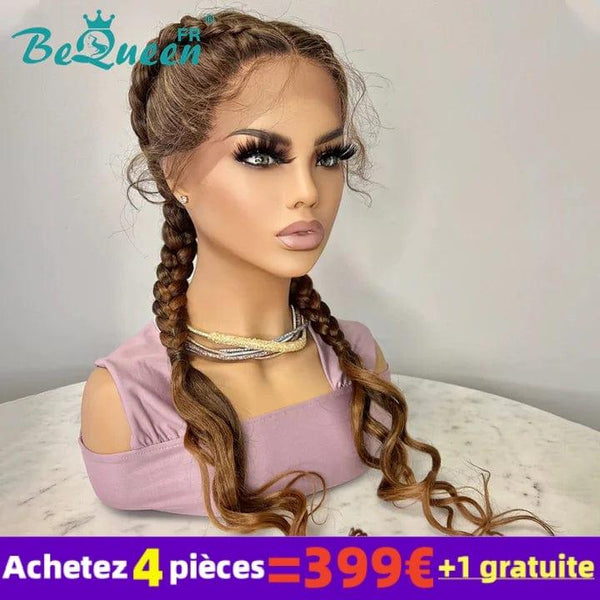 BeQueen 399€=4 Pelucas Peluca doble trenzas bipolares largas Marrón
