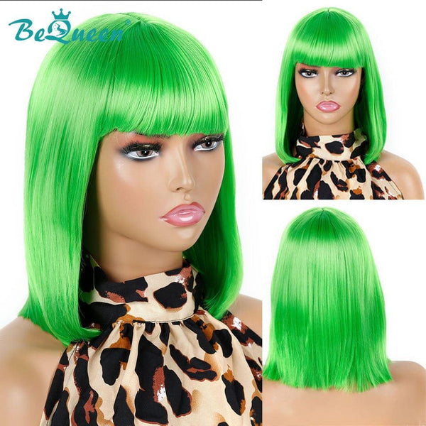 BeQueen Peruca Bob Colorida Corte Chinês Liso com Franja 100% fibra sintética à máquina