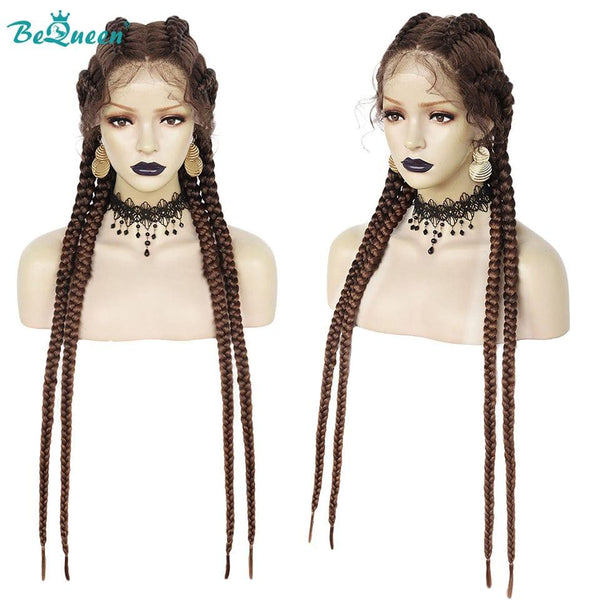 BeQueen Peluca en 4 trenzas 100% fibra sintética Cabello largo 30 pulgadas Cuero cabelludo natural