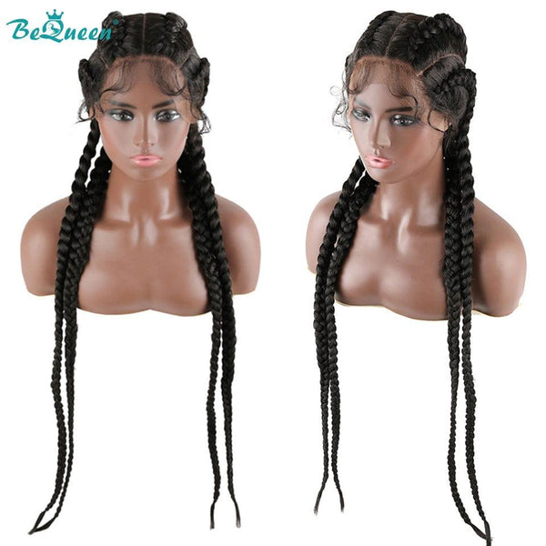 BeQueen Peluca en 4 trenzas 100% fibra sintética Cabello largo 30 pulgadas Cuero cabelludo natural