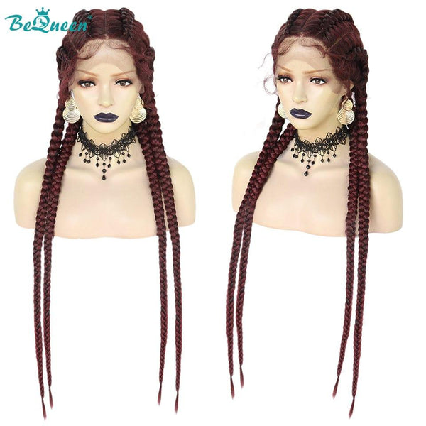 BeQueen Peluca en 4 trenzas 100% fibra sintética Cabello largo 30 pulgadas Cuero cabelludo natural