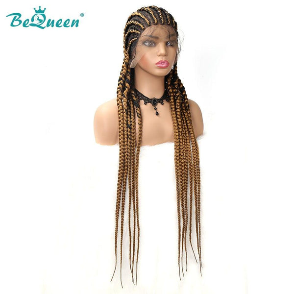 BeQueen Peruca em Tranças de Renda Cabelos Cacheados Ghana 100% fibra sintética Cabelo Longo 30 polegadas Couro cabeludo natural