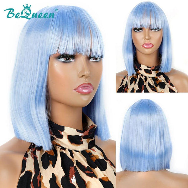 BeQueen Peruca Bob Colorida Corte Chinês Liso com Franja 100% fibra sintética à máquina