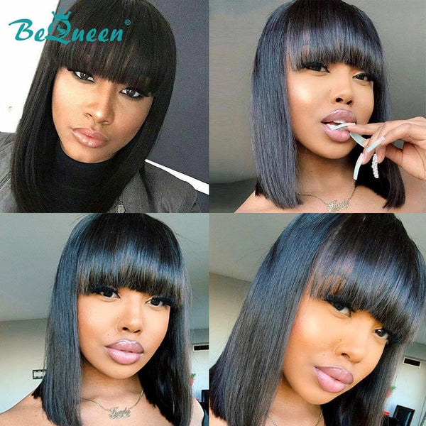 BeQueen Peruca Bob Colorida Corte Chinês Liso com Franja 100% fibra sintética à máquina