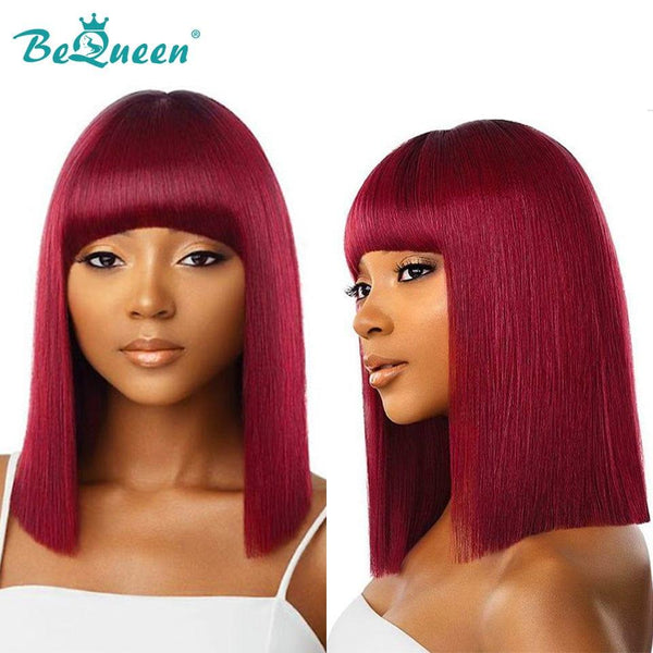 BeQueen Peruca Bob Colorida Corte Chinês Liso com Franja 100% fibra sintética à máquina