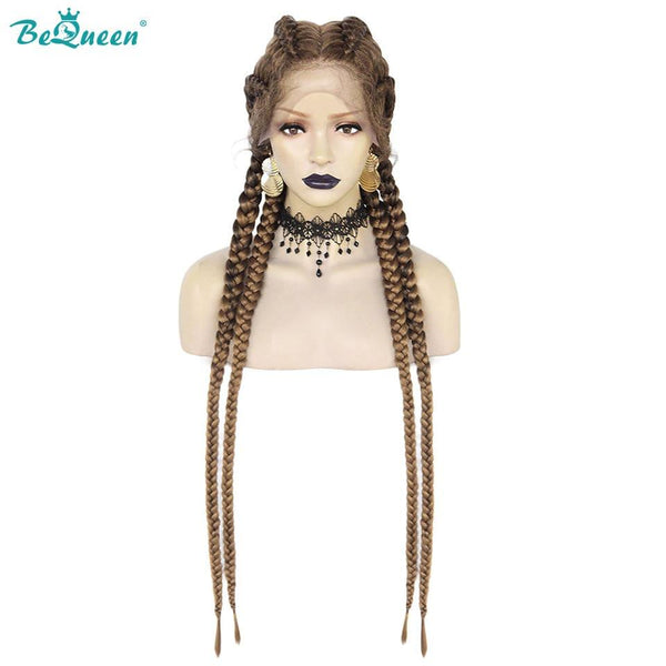 BeQueen Peluca en 4 trenzas 100% fibra sintética Cabello largo 30 pulgadas Cuero cabelludo natural