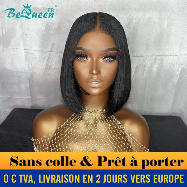 BeQueen “Sonia" Perruque Customisée Bob Lisse Prêt à porter Sans Colle 4X4 Raw Hair 200% Densité en France