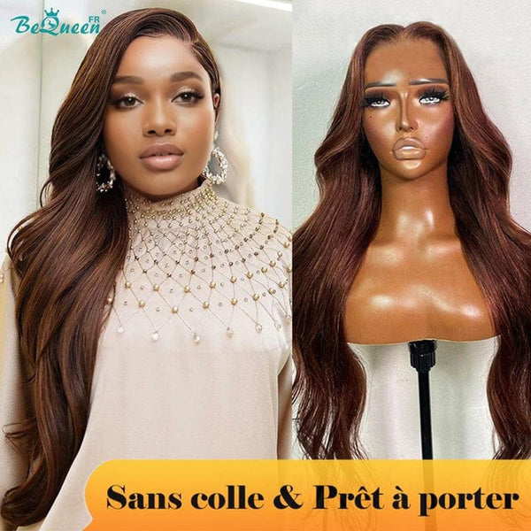 BeQueen "Caitlin" Peruca Personalizada Onda Longa Corpo Pronto a Usar Sem Cola 13X6 Cabelo Cru 200% Densidade