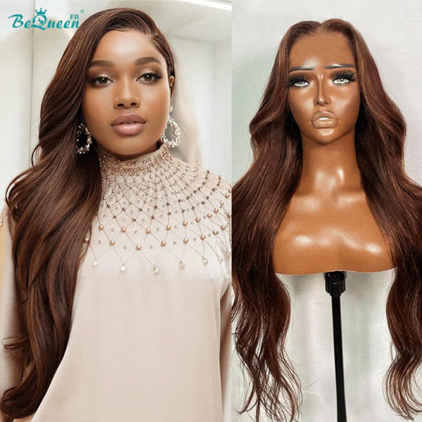 BeQueen "Caitlin" Peruca Personalizada Onda Longa Corpo Pronto a Usar Sem Cola 13X6 Cabelo Cru 200% Densidade