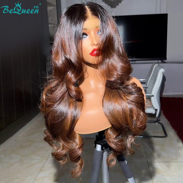 BeQueen "Claudine" Peruca Personalizada Onda Longa Corpo Pronto a Usar Sem Cola 13X4 Cabelo Cru