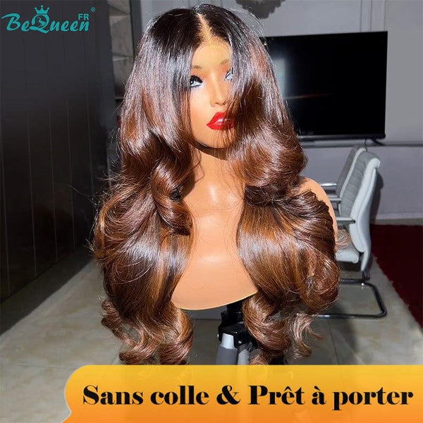 BeQueen "Claudine" Peruca Personalizada Onda Longa Corpo Pronto a Usar Sem Cola 13X4 Cabelo Cru