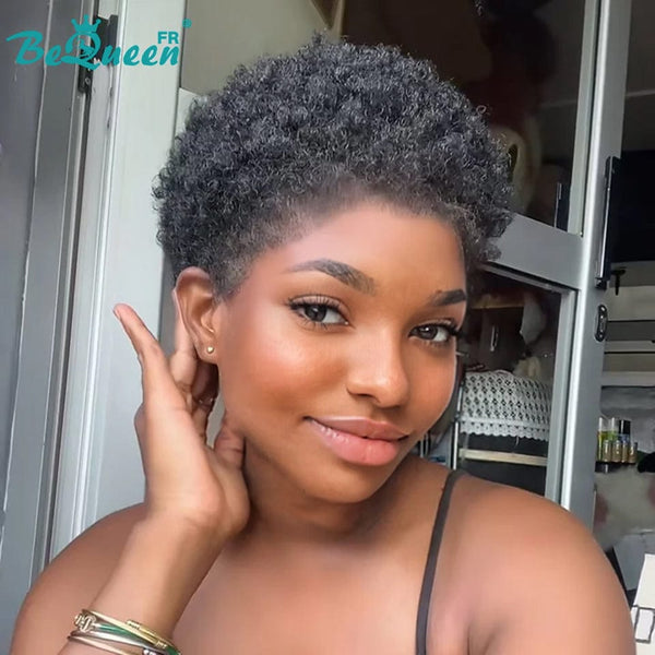 BeQueen "Edwina" Short Afro Wig with 13x4 Lace Frontal Black or Brown