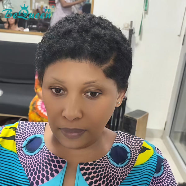 BeQueen "Edwina" Short Afro Wig with Side Parting and 13x4 Glueless Lace Frontal