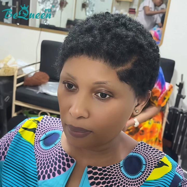 BeQueen "Edwina" Short Afro Wig with Side Parting and 13x4 Glueless Lace Frontal