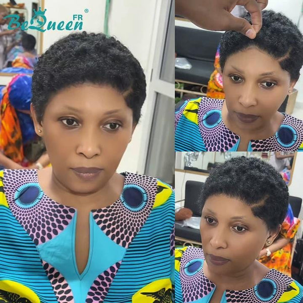 BeQueen "Edwina" Short Afro Wig with Side Parting and 13x4 Glueless Lace Frontal