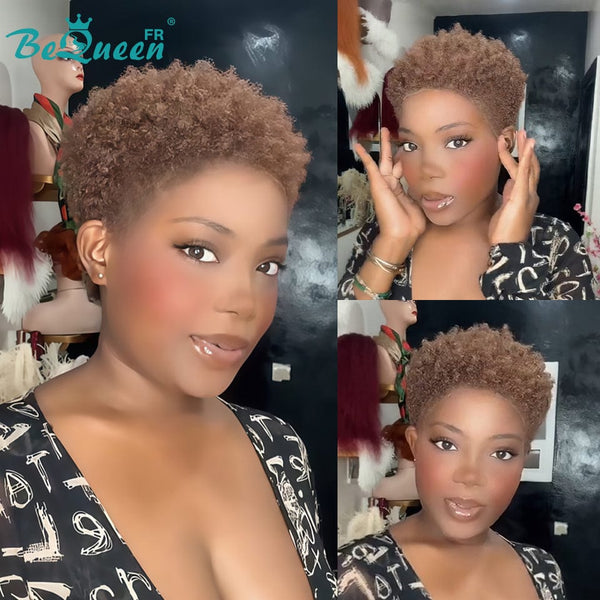 BeQueen "Edwina" Short Afro Brown Wig with 13x4 Lace Frontal