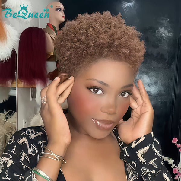 BeQueen "Edwina" Short Afro Brown Wig with 13x4 Lace Frontal