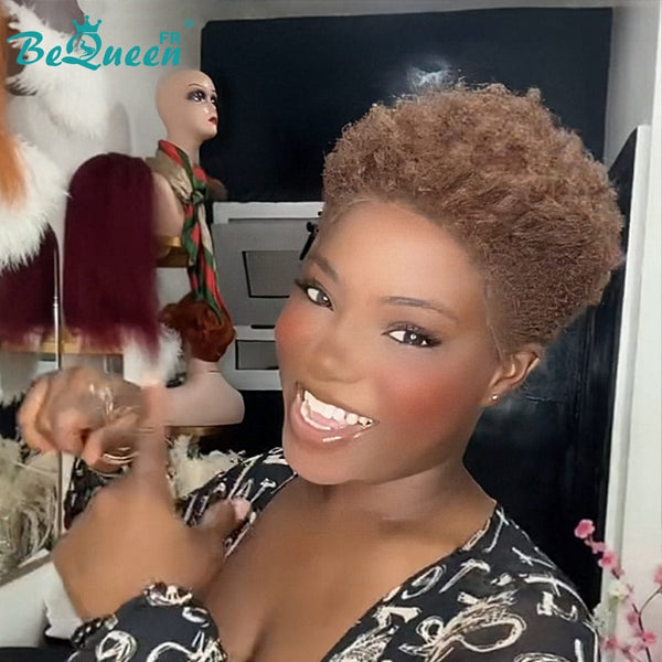 BeQueen "Edwina" Short Afro Brown Wig with 13x4 Lace Frontal