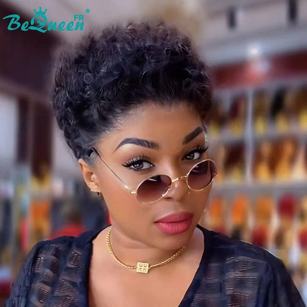 BeQueen "Edwina" Peluca de rizado afro negro con frente de encaje 13x4