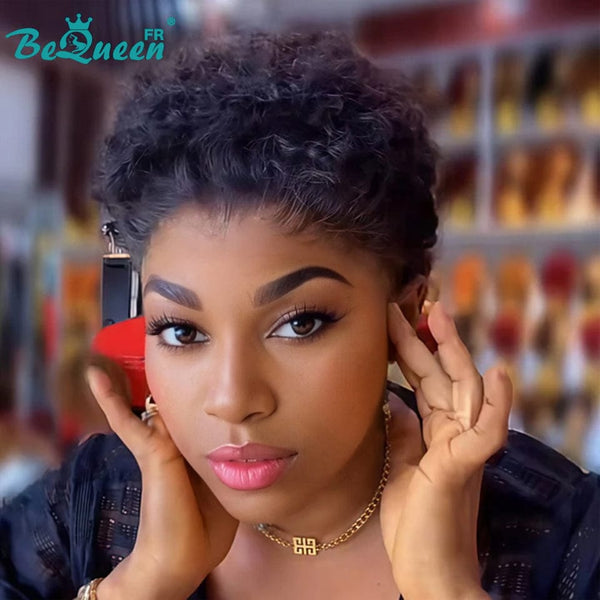 BeQueen "Edwina" Peluca de rizado afro negro con frente de encaje 13x4