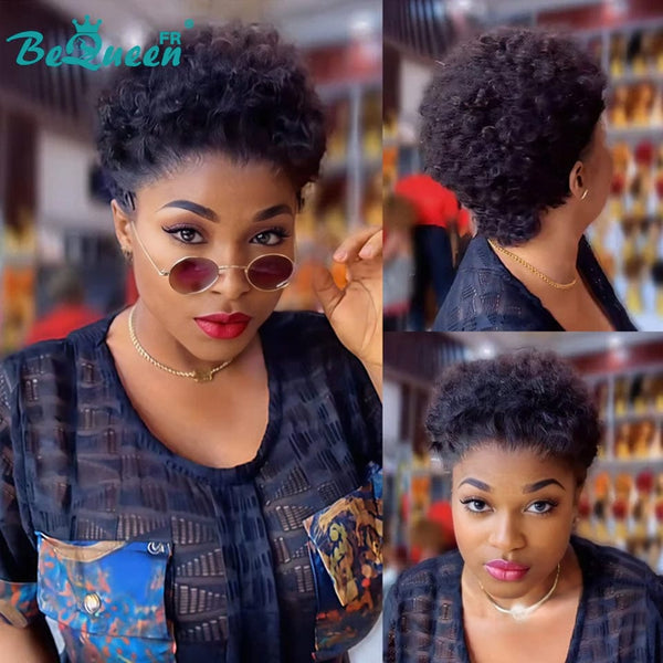 BeQueen "Edwina" Peluca de rizado afro negro con frente de encaje 13x4