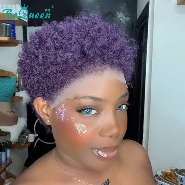 BeQueen "Edwina" Short Afro Purple Wig with 13x4 Lace Frontal