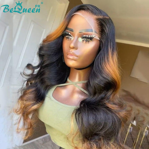 BeQueen "Papillon" Perruque Body wave Couleur noir mix miel avec lace closure 4x4