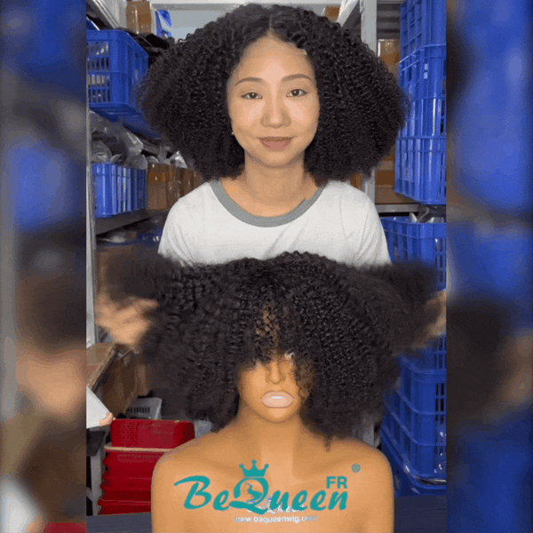 BeQueen “Addi” Perruque Bob Afro Curly Wave 300% Densité avec Lace Closure  4X4 ou Sans lace