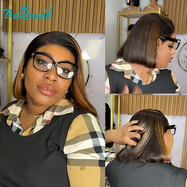 BeQueen “Evelyn” Perruque Bob Lisse avec Lace Frontale Noir mix Marron 100% Vienamiens 300% Densité