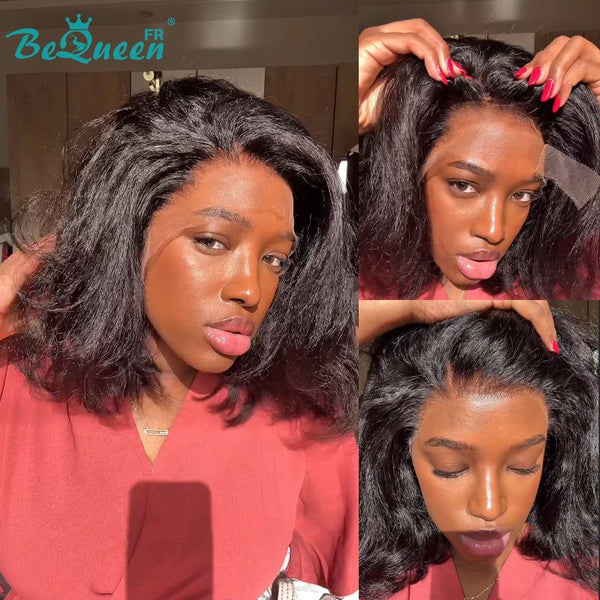 BeQueen “Nadia” Peruca Bob Kinky Liso com Renda Frontal em Camadas com Renda Frontal 13*4