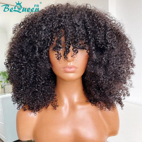 BeQueen Perruque "Yaya" kinky curly avec frange sans colle 100% cheveux humains