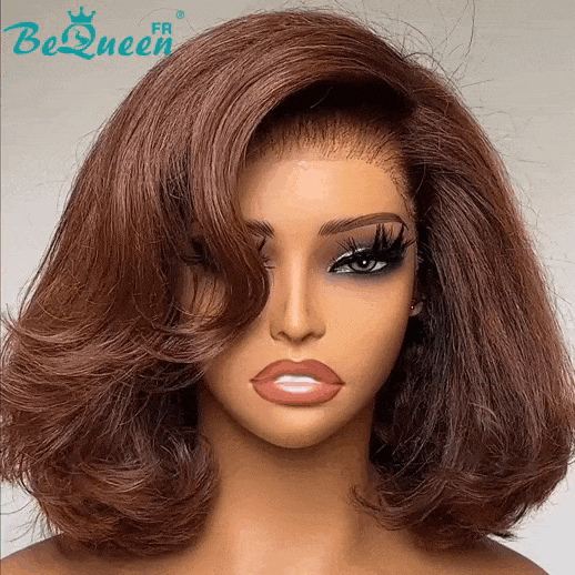 BeQueen “Stephanie” Perruque Bob avec Lace Frontale Brun 250% densité