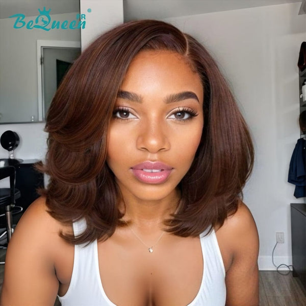 BeQueen “Stephanie” Perruque Bob Bouncy Curl avec Lace Closure Brun Super Densité