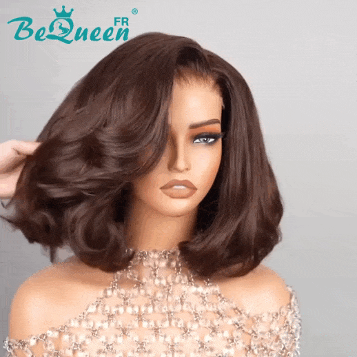 BeQueen “Stephanie” Perruque Bob Bouncy Curl avec Lace Closure Brun Super Densité