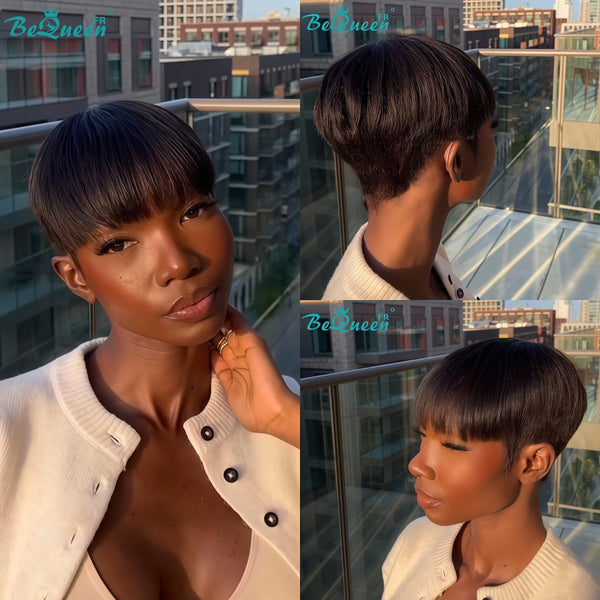 BeQueen "suey" Short Straight Pixie Machine Made Wigs style 2