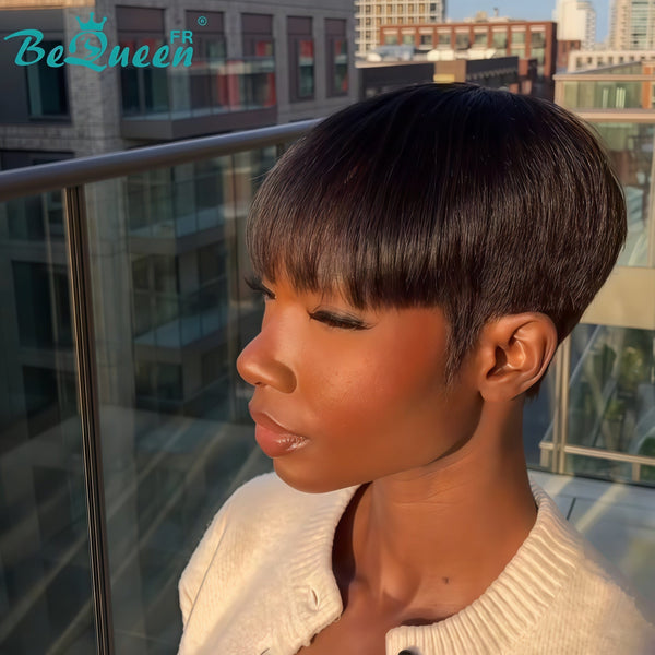 BeQueen "suey" Short Straight Pixie Machine Made Wigs style 2