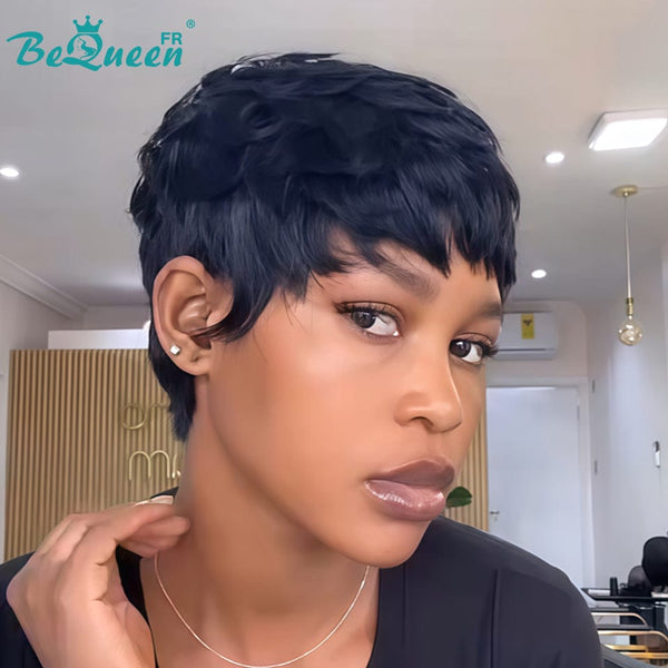 BeQueen  "suey" Perruques Pixie Liso Curto à Máquina Estilo 3