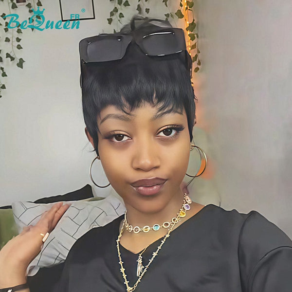 BeQueen  "suey" Perruques Pixie Liso Curto à Máquina Estilo 3