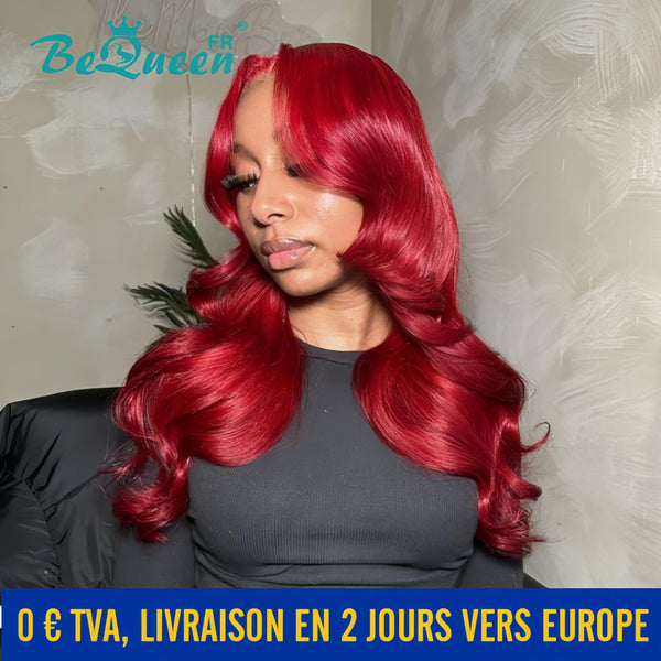 BeQueen "Dania" Peruca de Onda Longa com Franja Frontal 13X4 Vermelho Em França pela Metade do Preço