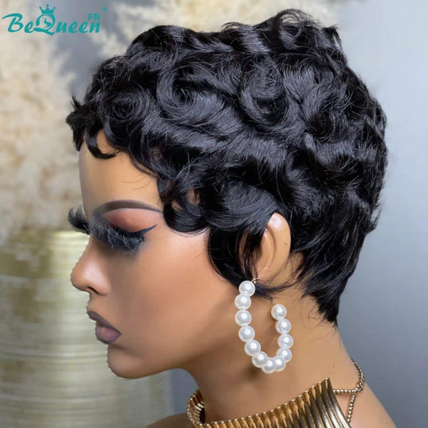 Bequeen "Felipe" Extensiones de Pelo Pixie Liso con Franja a máquina en Negro