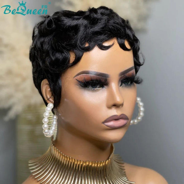 Bequeen "Felipe" Extensiones de Pelo Pixie Liso con Franja a máquina en Negro
