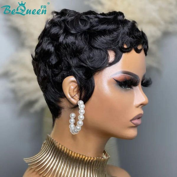 Bequeen "Felipe" Extensiones de Pelo Pixie Liso con Franja a máquina en Negro