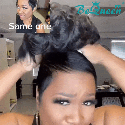 Bequeen “Liza” Straight Pixie Wigs with Bangs Machine Made with Curl