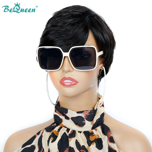 BeQueen Peluca Pixie Liso Corto con Franja Automática