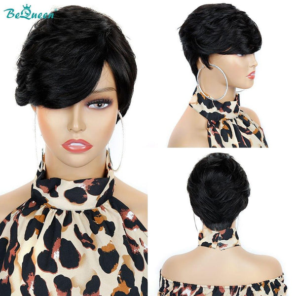 BeQueen Peluca Pixie Liso Corto con Franja Automática