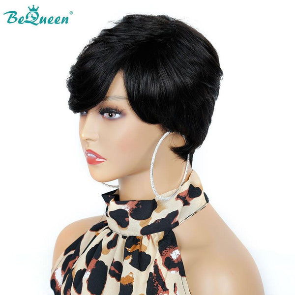 BeQueen Peluca Pixie Liso Corto con Franja Automática