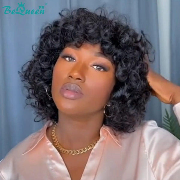 BeQueen "Stella" Bob Egg Wave Wig with Bangs Machine Made Black Crazy Low Price