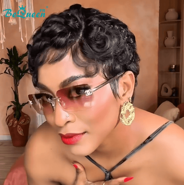 BeQueen 99€ = 2 wigs "Edwina" Pixie Afro curl wig with 13x4 Lace Frontal Honey