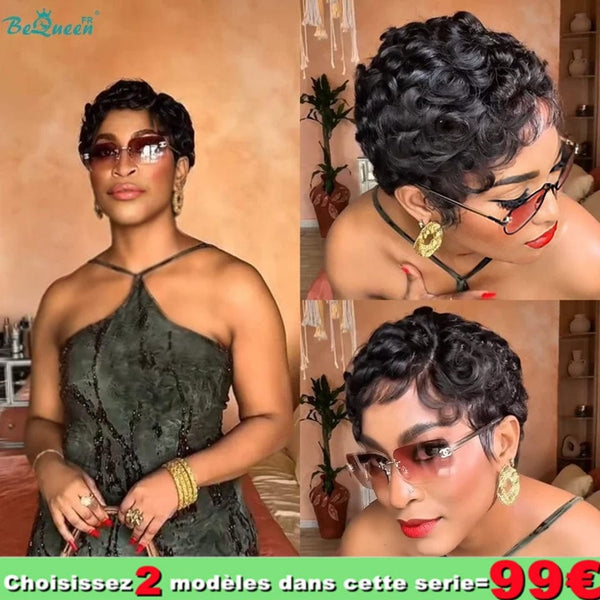 BeQueen 99€ = 2 wigs "Edwina" Pixie Afro curl wig with 13x4 Lace Frontal Honey